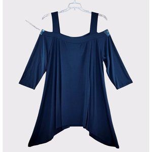 Vecceli Italy Womens XL Cold Shoulder Tunic Top Black High Low NWT